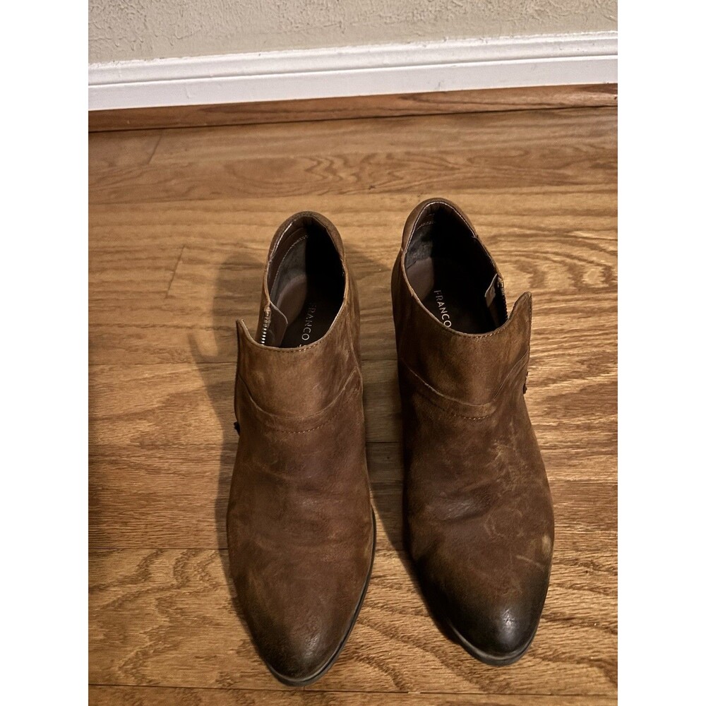 Franco Sarto Brown Leather Ankle Booties Zipper Block Heel Women Size 10m